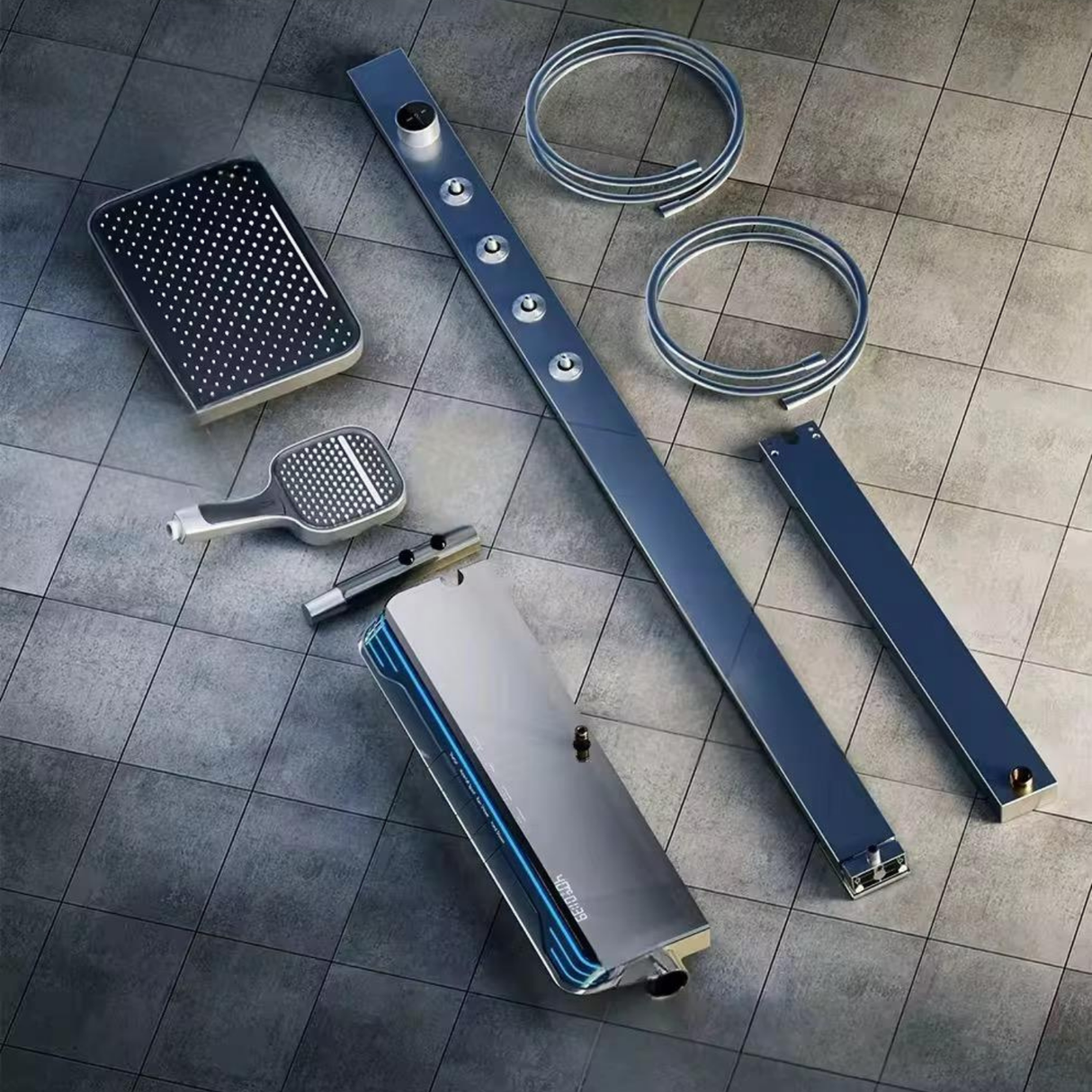 ZAP Zap X9 Shower Panel System | LED Temperature Display | Top Shower, Hand Shower, Body Jets & Bucket Filler | Multi-Function Wall-Mount Shower Unit | Gunmetal PVD Finish