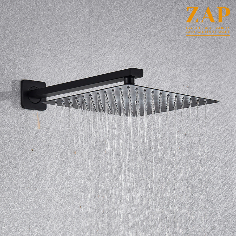 OHSQ89 360 Degree Rotation Gold Square Wall Mounted Overhead Shower Stainless Steel | Anti-Microbial Silicon Nozzle | Ultra Thin & Lightweight Only Overhead Shower- 12x12Inch