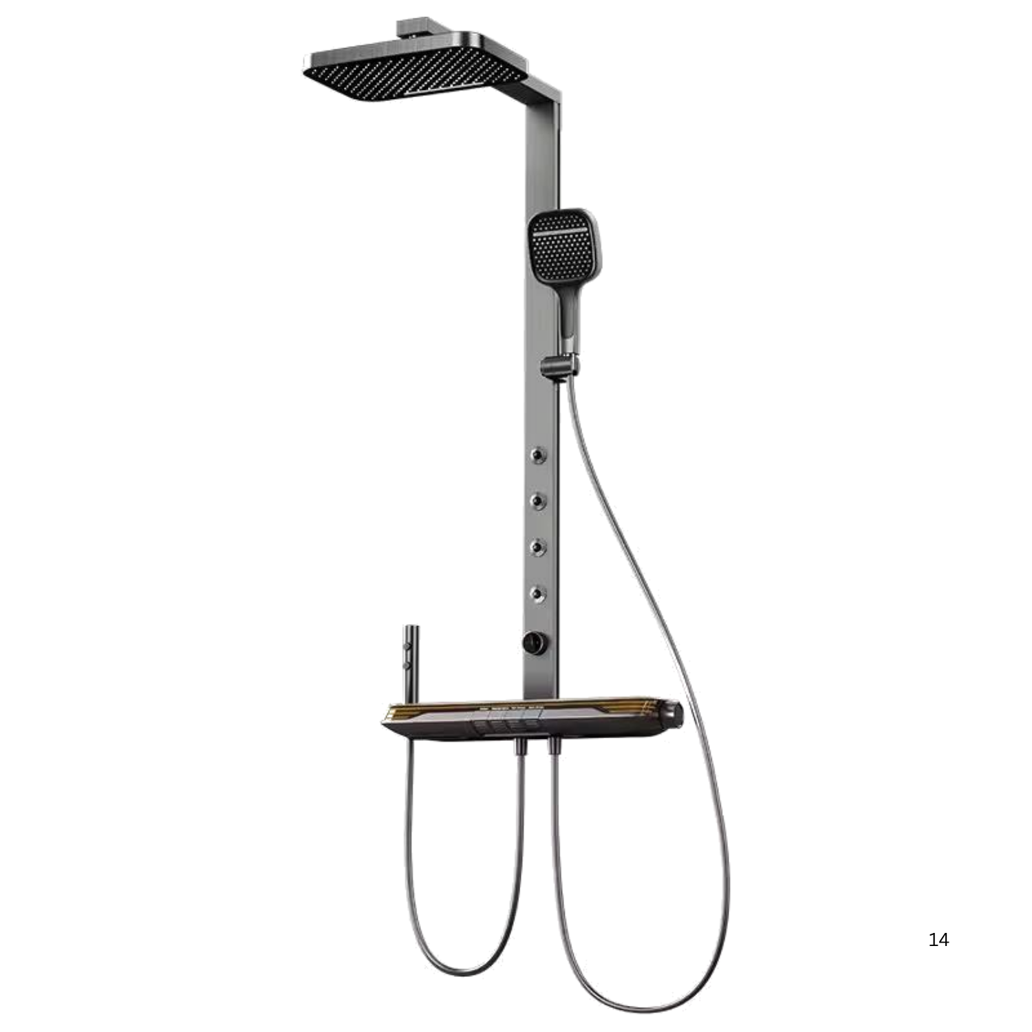 ZAP Zap X9 Shower Panel System | LED Temperature Display | Top Shower, Hand Shower, Body Jets & Bucket Filler | Multi-Function Wall-Mount Shower Unit | Gunmetal PVD Finish