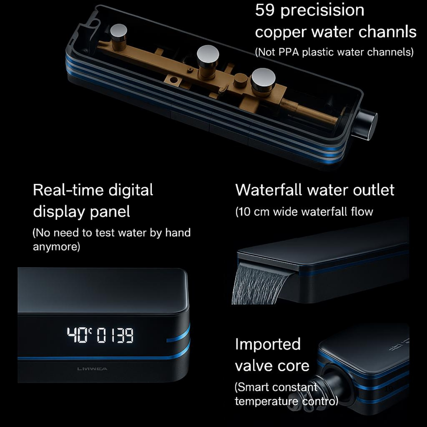 ZAP Zap X9 Shower Panel System | LED Temperature Display | Top Shower, Hand Shower, Body Jets & Bucket Filler | Multi-Function Wall-Mount Shower Unit | Gunmetal PVD Finish