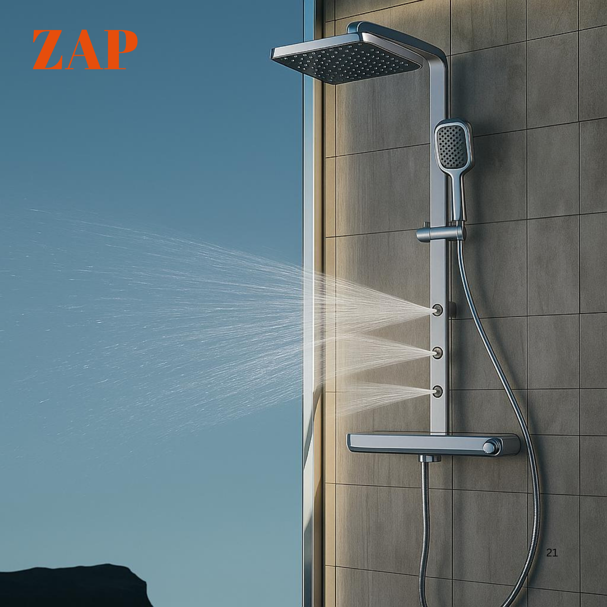 ZAP Zap X9 Shower Panel System | LED Temperature Display | Top Shower, Hand Shower, Body Jets & Bucket Filler | Multi-Function Wall-Mount Shower Unit | Gunmetal PVD Finish
