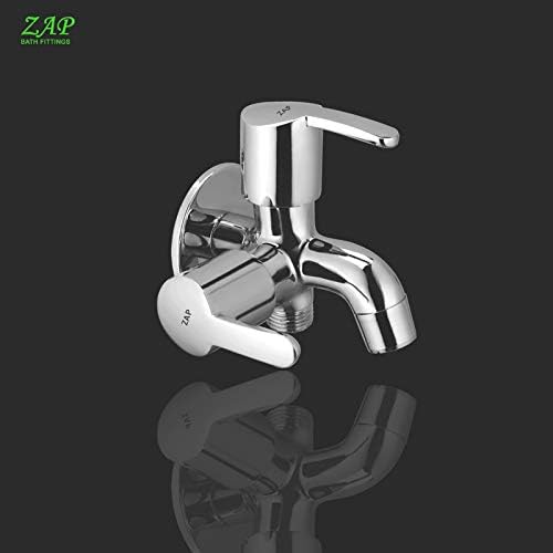 ZAP 2-in-1 Brass Bib Cock Tap (Set of 2) | Dual-Function Chrome Finish Wall Tap with Water-Saving Aerator & Foam Flow | Quarter Turn Operation | Includes Wall Flange | 15mm BSP | 7-Year Warranty | Made in India