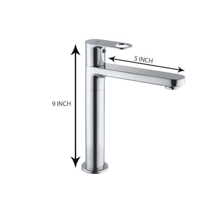 ZAP GEO 9-Inch Kitchen Sink Faucet | Stainless Steel Tall Pillar Cock Tap for Bathroom, Washbasin & Countertop | Sleek Modern Design | Rust-Resistant & Durable | Hot or Cold Water Tap