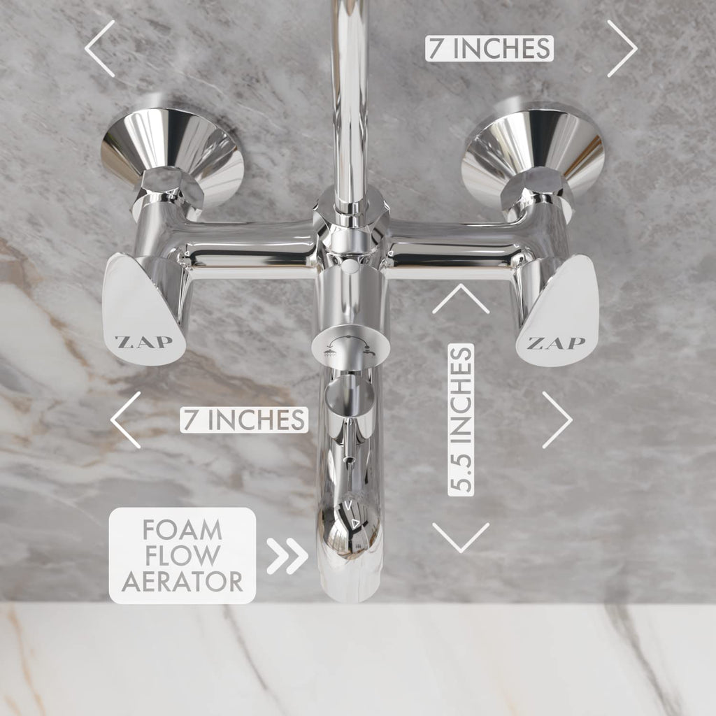 Brezza Series High Grade 100% Brass 3 in 1 Wall Mixer with Overhead Shower System Set and 125mm Long Bend Pipe for Bathroom (Chrome Finish)