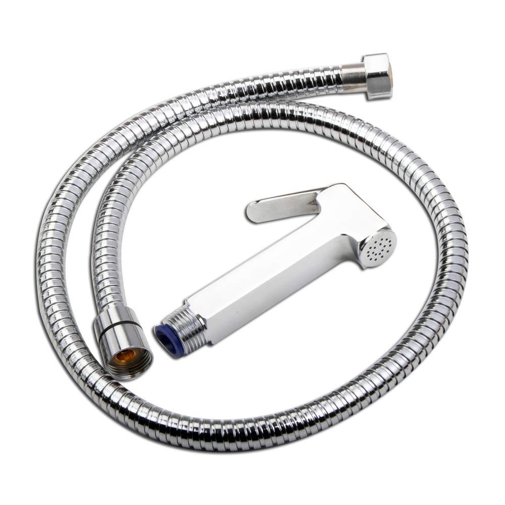 Brass Health Faucet with 1.5 Meter Stainless Steel Grade 304 Tube and Wall Hook (Chrome)