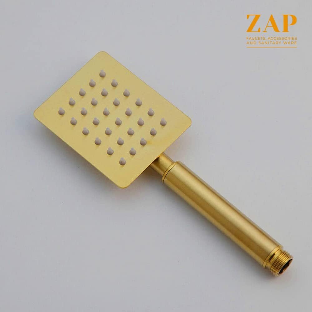 ZAP Ultra ZX2212 Square Design High Pressure Handheld Shower | Golden Stainless Steel | Chrome Finish | Rust-Resistant | Modern Square Hand Shower | Single Flow