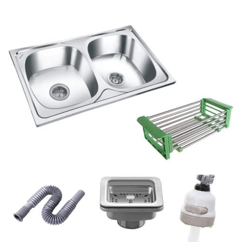 ZAP Deluxe Matte Finish SS-304 Grade Double Bowl Kitchen Sink – 36x20x10 Inch | 2.5 mm Thick Stainless Steel Sink for Modular Kitchens | Noise Reduction | Easy Drainage | Rust-Resistant