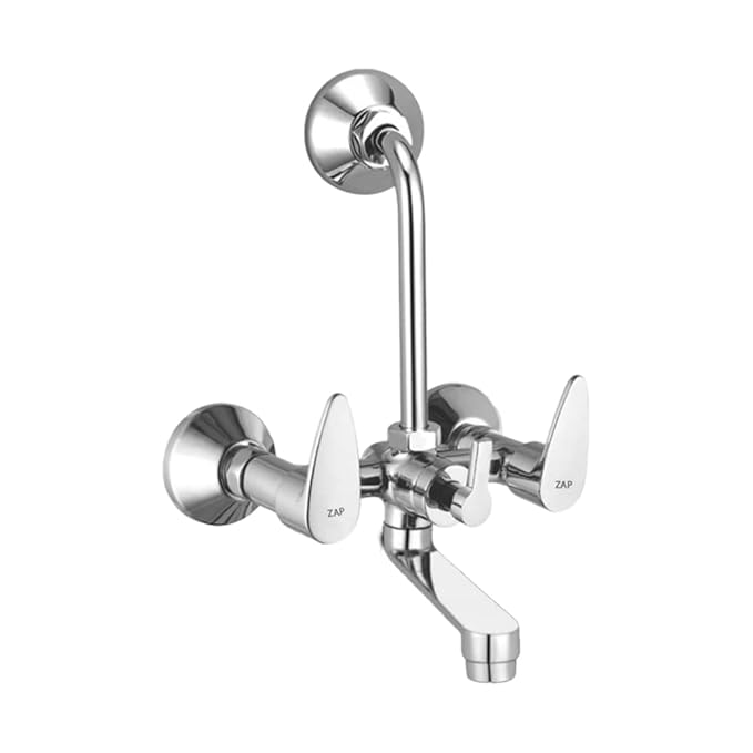 ZAP Brezza Brass Wall Mixer with 125MM Overhead Bend Pipe | Chrome Finish Bathroom Wall Mixer Tap | 2-in-1 Wall Mounted Bath Fitting | Durable Brass Construction