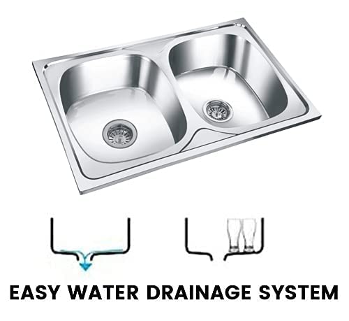 ZAP Deluxe Matte Finish SS-304 Grade Double Bowl Kitchen Sink – 36x20x10 Inch | 2.5 mm Thick Stainless Steel Sink for Modular Kitchens | Noise Reduction | Easy Drainage | Rust-Resistant