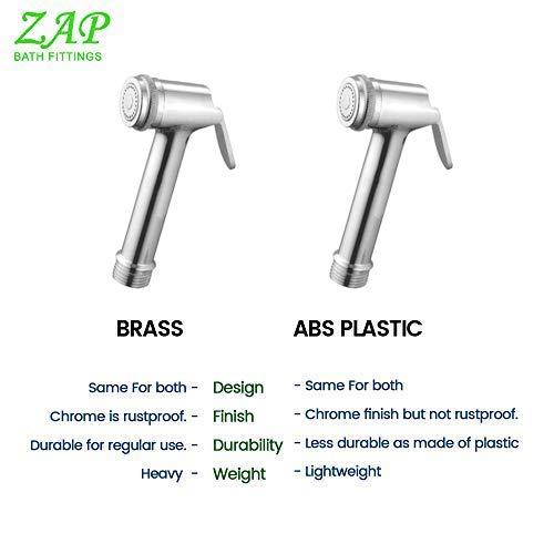 ZAP Delta Brass Health Faucet | Handheld Toilet Spray Gun | Chrome Finish | 1.25m Stainless Steel Hose | Wall Hook & Clutch Set | Bidet Sprayer for Bathroom Use