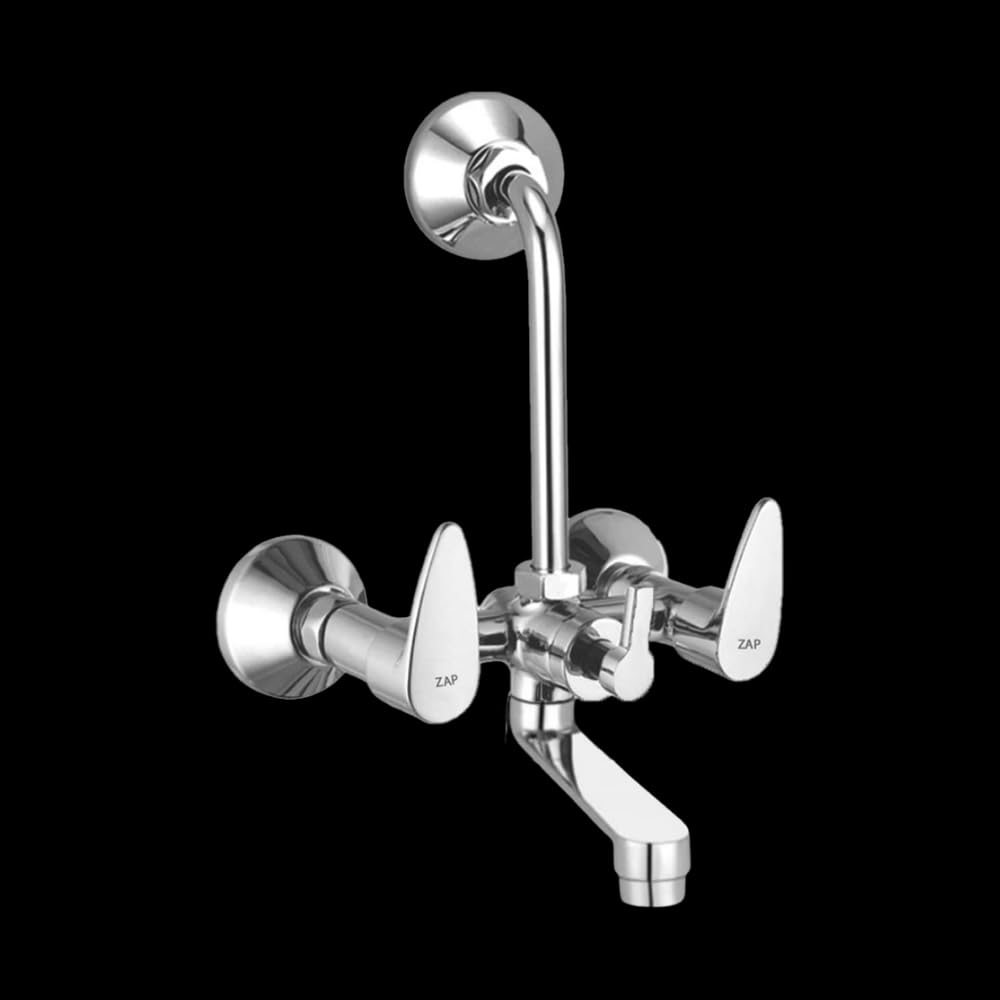 ZAP Brezza Brass Wall Mixer with 125MM Overhead Bend Pipe | Chrome Finish Bathroom Wall Mixer Tap | 2-in-1 Wall Mounted Bath Fitting | Durable Brass Construction