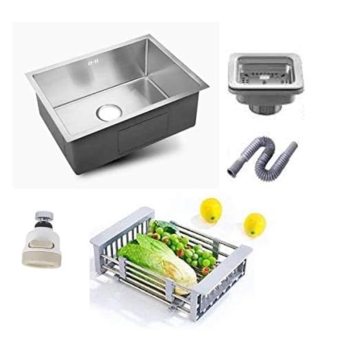 ZAP HEXA Series Single Bowl Kitchen Sink 18x16x10 Inch | 304 Grade Stainless Steel with Satin Matte Finish | Square Coupling | Rust Resistant, Durable Modular Kitchen Basin