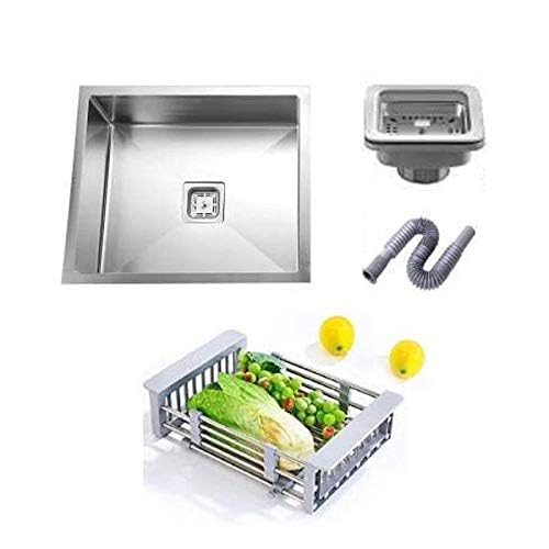 ZAP Hexa Series 304 Grade Stainless Steel Kitchen Sink | Single Bowl | Satin/Matte Finish | Square Coupling | Rust-Proof & Durable | Premium Quality (24 x 18 x 10 Inch)