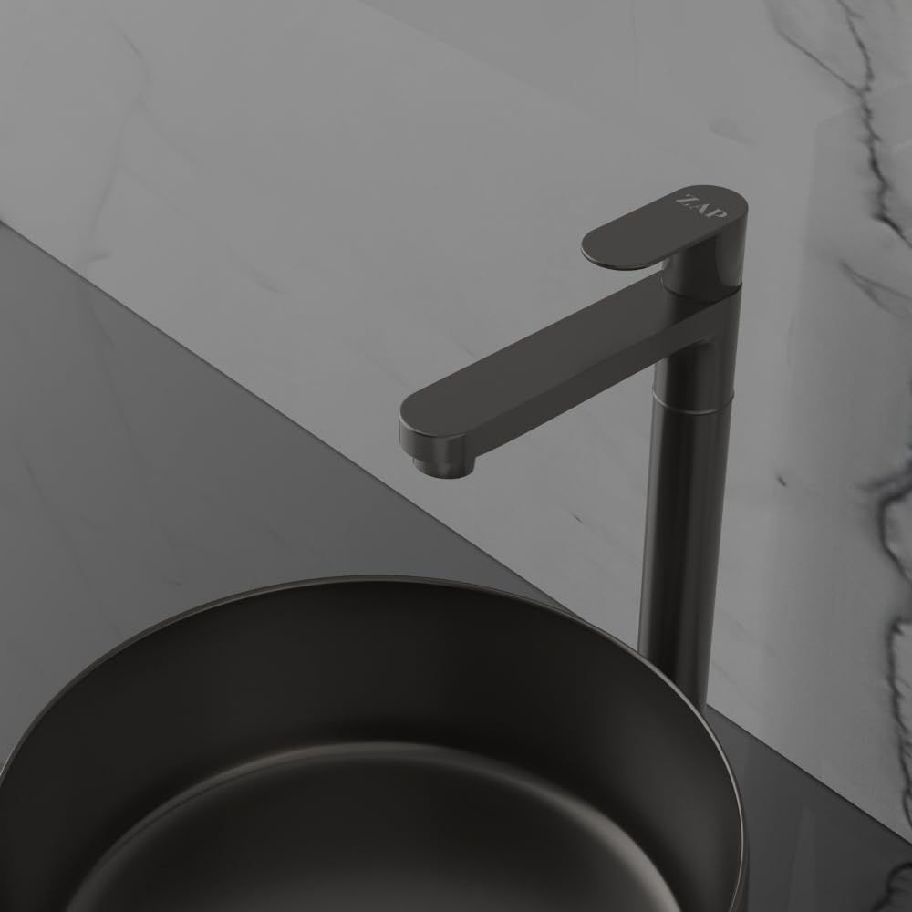 ZAP Ocean Series Brass Pillar Cock Tap 11-Inch Tall | Black PVD Coated Bathroom Faucet | Hot or Cold Water Tap for Wash Basin, Sink, Vanity | Stylish & Durable