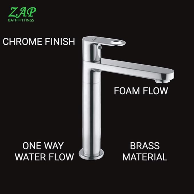 ZAP GEO 9-Inch Kitchen Sink Faucet | Stainless Steel Tall Pillar Cock Tap for Bathroom, Washbasin & Countertop | Sleek Modern Design | Rust-Resistant & Durable | Hot or Cold Water Tap