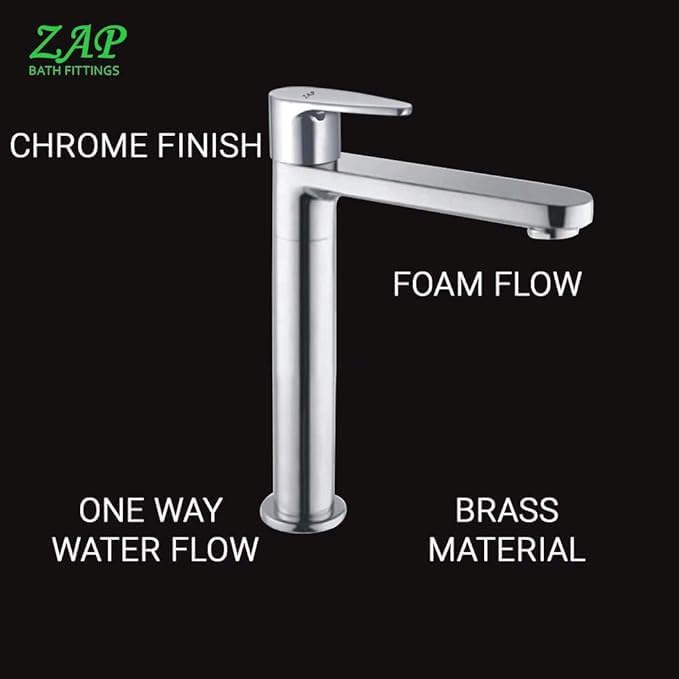 ZAP Brezza 9-Inch Tall Kitchen Sink Faucet | Stainless Steel Pillar Cock Tap for Bathroom, Washbasin, and Countertop | Sleek Modern Design | Rust-Resistant | Hot or Cold Water Tap