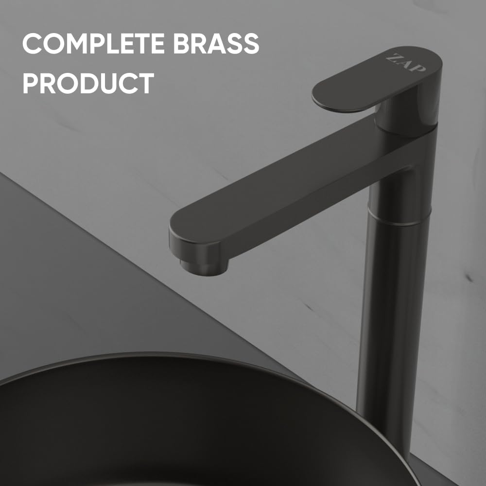 ZAP Ocean Series Brass Pillar Cock Tap 11-Inch Tall | Black PVD Coated Bathroom Faucet | Hot or Cold Water Tap for Wash Basin, Sink, Vanity | Stylish & Durable