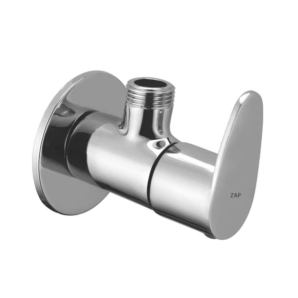 ZAP Pluto Series Full Brass Angle Cock | Heavy-Duty 5x3 Inch Quarter Turn Wall Mounted Valve for Bathroom, Geyser, Basin, Sink & Toilet | Chrome Finish | Pack of 1 | Made in India