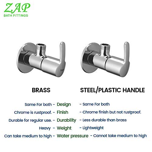 ZAP Prime Brass Angle Cock | Chrome Finish Angle Valve with Wall Flange | Quarter Turn Tap for Geyser, Sink, Jet Spray, and Bathroom/Kitchen Use | 15mm BSP | Hot & Cold Water Compatible | Made in India