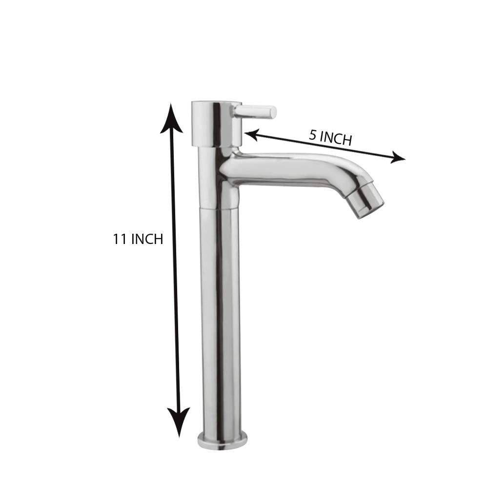 ZAP Flora Stainless Steel Tall Pillar Cock | Chrome Finish 11-Inch Faucet for Kitchen Sink, Bathroom Wash Basin, and Countertop Sinks | Hot or Cold Water Tap