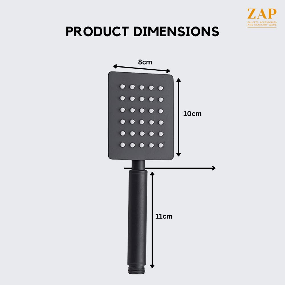 ZAP Ultra ZX 3452 Stainless Steel Handheld Shower | Square High Pressure Hand Shower with Chrome Finish | Rust-Resistant, Easy to Install (BLACK)