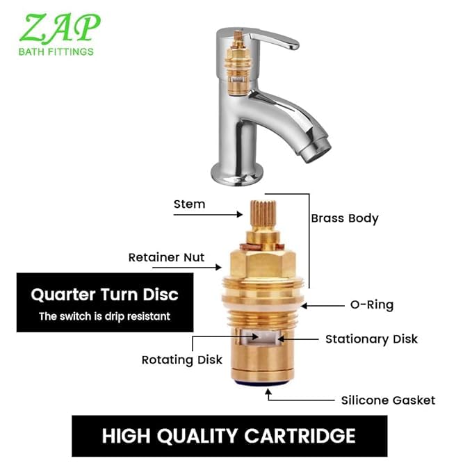 Zap Ocean Pillar Cock Tap | Full Brass Body with Chrome Finish | Hot or Cold Water Bathroom Wash Basin and Kitchen Sink Faucet | Deck Mount Installation