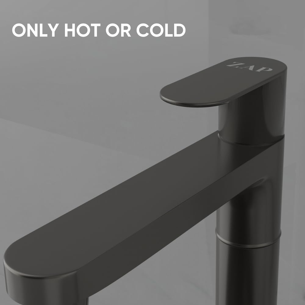 ZAP Ocean Series Brass Pillar Cock Tap 11-Inch Tall | Black PVD Coated Bathroom Faucet | Hot or Cold Water Tap for Wash Basin, Sink, Vanity | Stylish & Durable