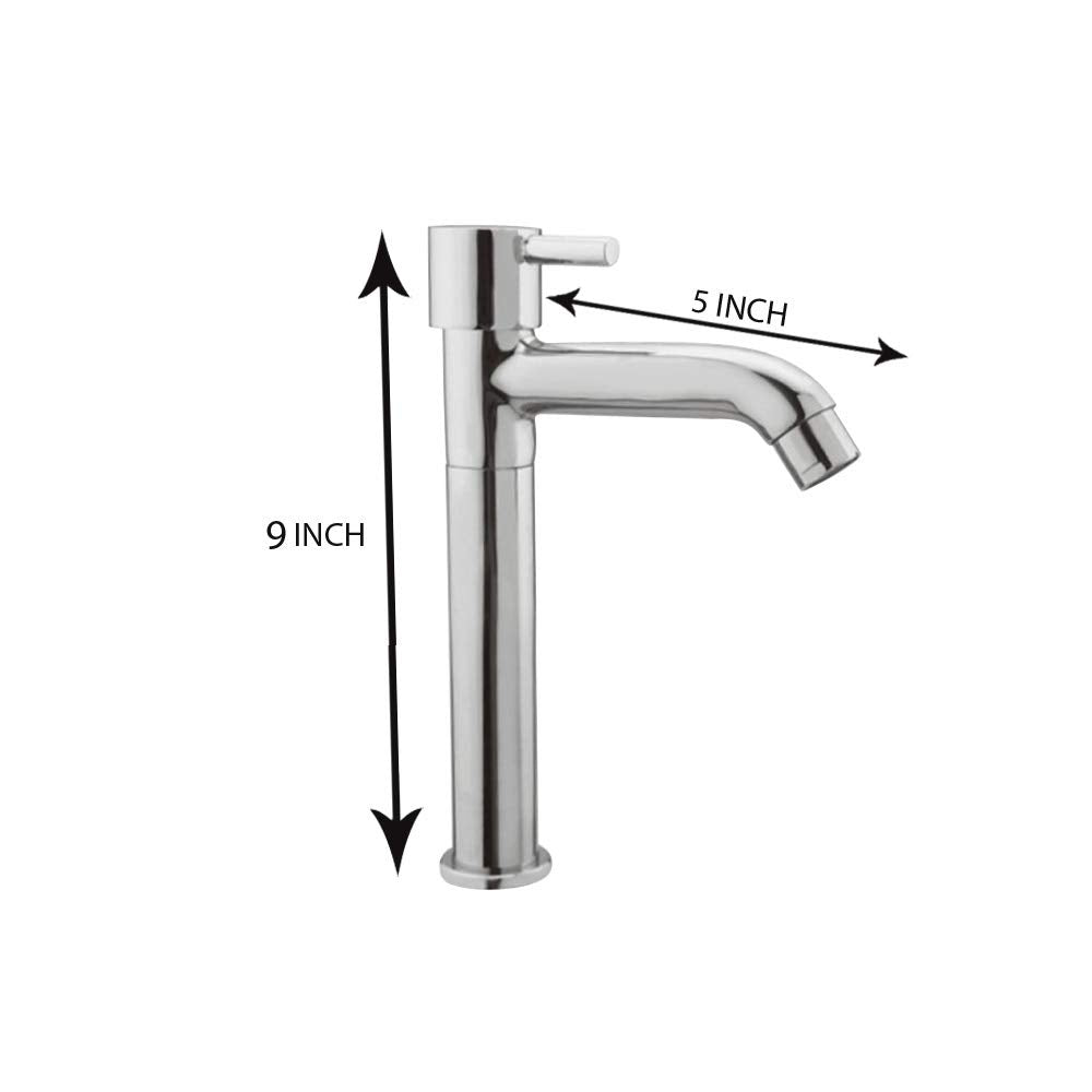 ZAP Flora Stainless Steel Tall Pillar Cock | Chrome Finish 9-Inch Faucet for Kitchen Sink, Bathroom Wash Basin, and Countertop Sinks | Hot or Cold Water Tap