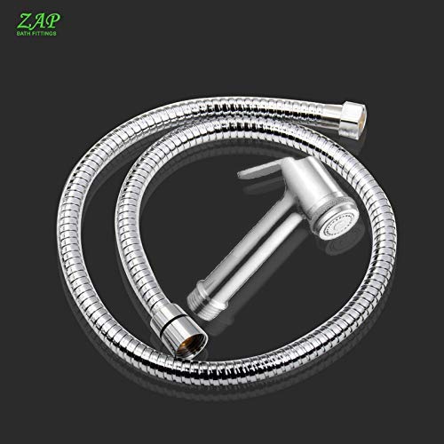 ZAP Delta Brass Health Faucet | Handheld Toilet Spray Gun | Chrome Finish | 1.25m Stainless Steel Hose | Wall Hook & Clutch Set | Bidet Sprayer for Bathroom Use
