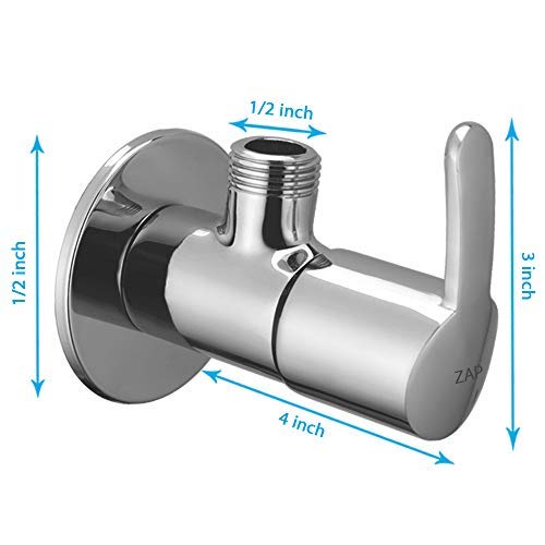 ZAP Prime Brass Angle Cock | Chrome Finish Angle Valve with Wall Flange | Quarter Turn Tap for Geyser, Sink, Jet Spray, and Bathroom/Kitchen Use | 15mm BSP | Hot & Cold Water Compatible | Made in India