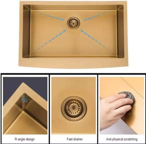 ZAP Millennium Series Champagne Gold SS-304 Grade Single Bowl Kitchen Sink 24x18x10 Inch | 2.5 mm Thick Stainless Steel | Rust Resistant, Scratch Proof, Durable Kitchen Basin for Modular Kitchen