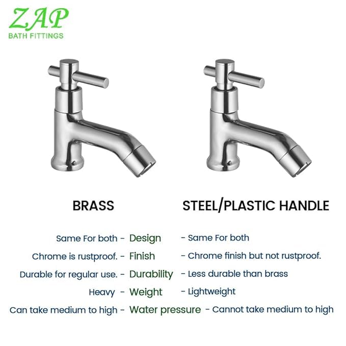 ZAP Mini Terrim Pillar Cock | Brass Body with Chrome Finish | Hot or Cold Water Quarter Turn Faucet for Bathroom Washbasin, Sink, Kitchen Tap | Deck Mount Installation