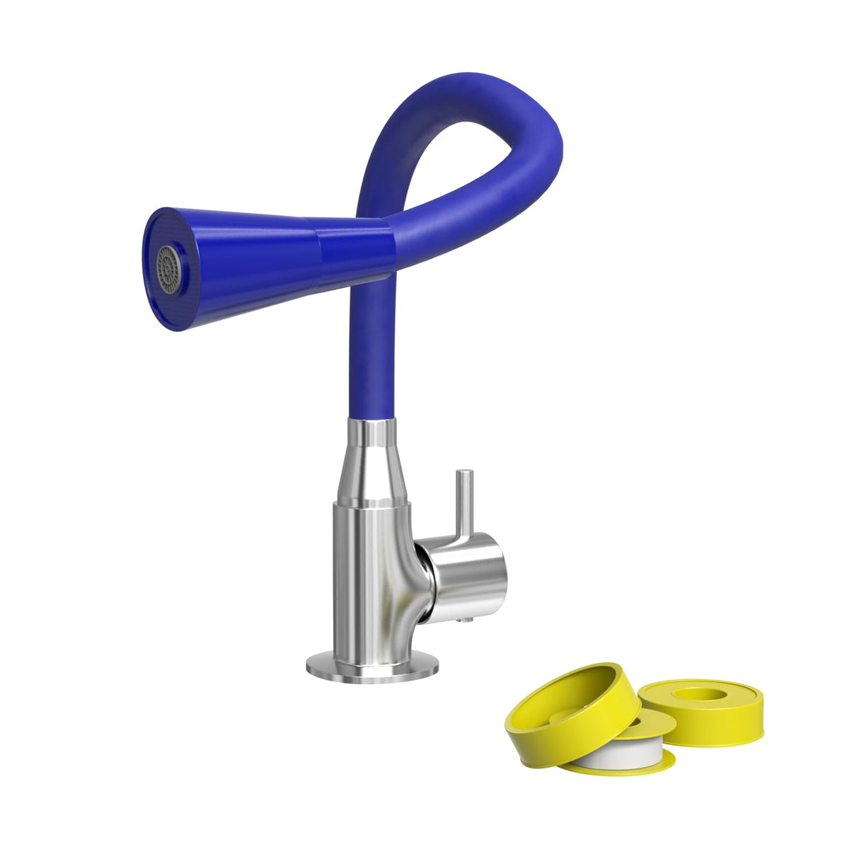 ZAP Swan Neck with Flexible Swivel Spout | Dual Flow Kitchen Sink Tap | Silicone Spout Brass Faucet | Tap for Kitchen Sink | Modern Sink Cock | Wash Basin Tap | Pillar Tap (Blue)