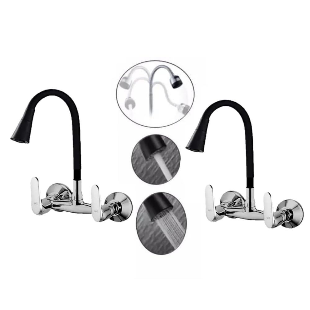 ZAP Opel Series Brass Kitchen Sink Mixer Tap – Flexible Spout Wall Mounted Hot & Cold Water Faucet | Premium Chrome Finish Sink Mixer for Modular Kitchens