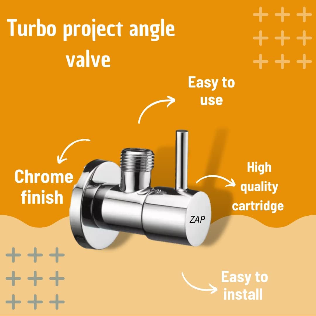 ZAP Turbo Project Series 2-Way Angle Valve – Heavy-Duty Brass Quarter Turn Valve with Chrome Finish & Wall Flange | Dual Outlet Tap for Bathroom, Kitchen, Geyser, Jet Spray | 15mm BSP | Made in India