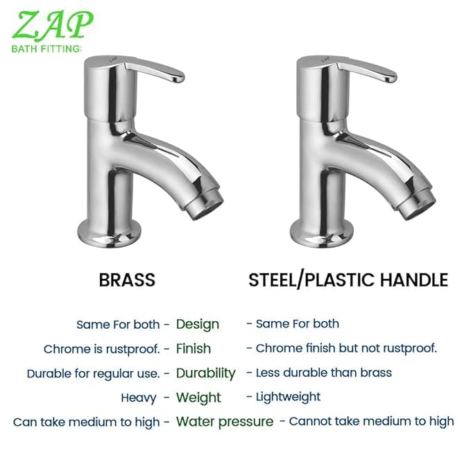 Zap Ocean Pillar Cock Tap | Full Brass Body with Chrome Finish | Hot or Cold Water Bathroom Wash Basin and Kitchen Sink Faucet | Deck Mount Installation