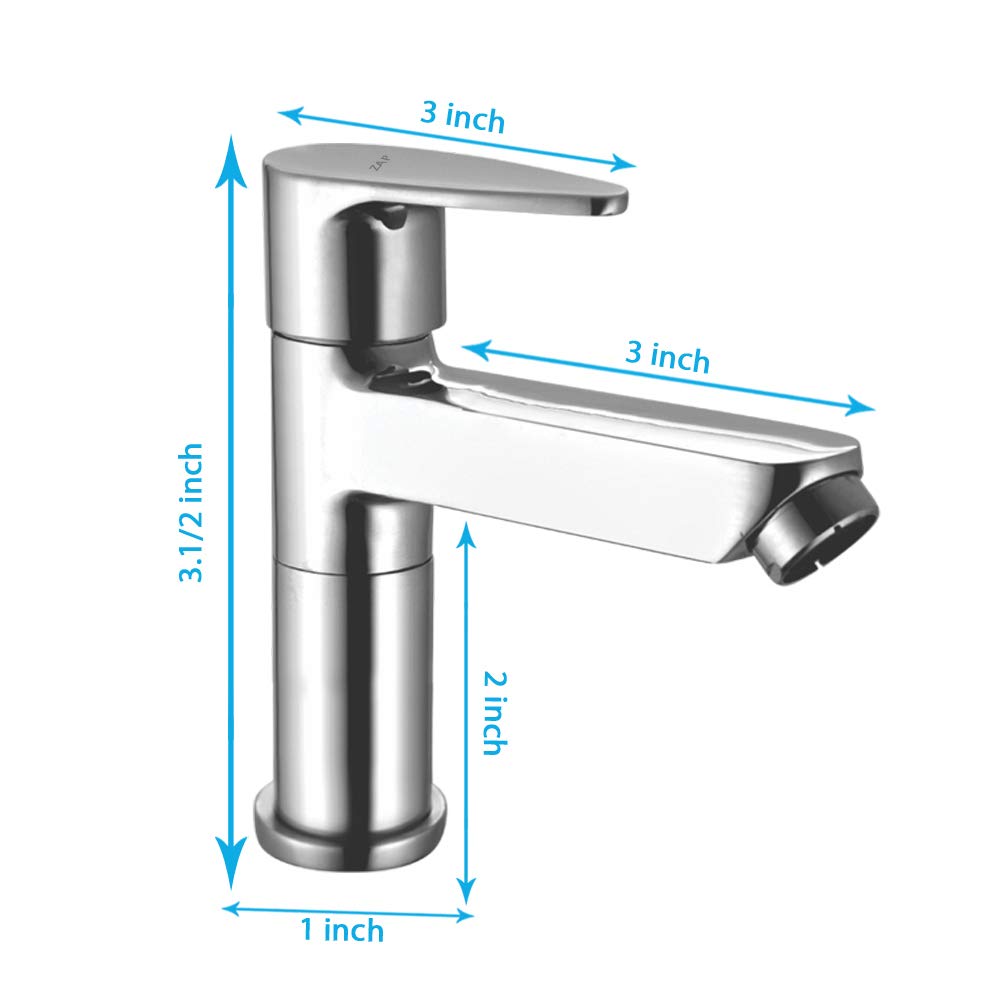 Zap Skoda Full Body Brass Pillar Cock | Long Body Chrome Plated Hot & Cold Water Tap for Wash Basin & Sink | Premium Bathroom Faucet | Modern Durable Brass Water Tap