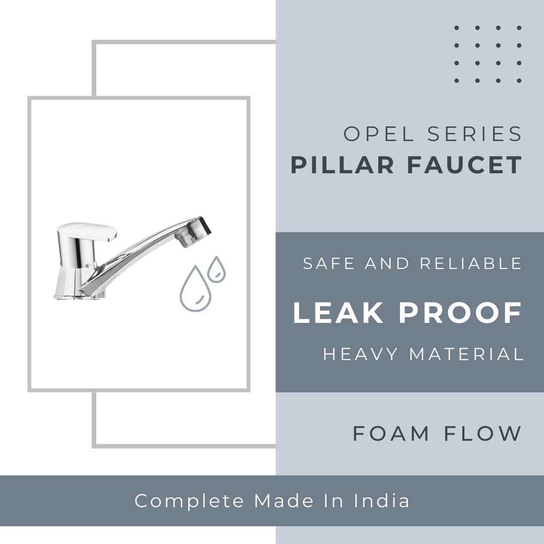 ZAP Opel Series Pillar Faucet – Stainless Steel Finish Basin Tap with Foam Flow | Rust-Free, High Tensile Strength Faucet for Bathroom, Kitchen, & Home Wash Basins