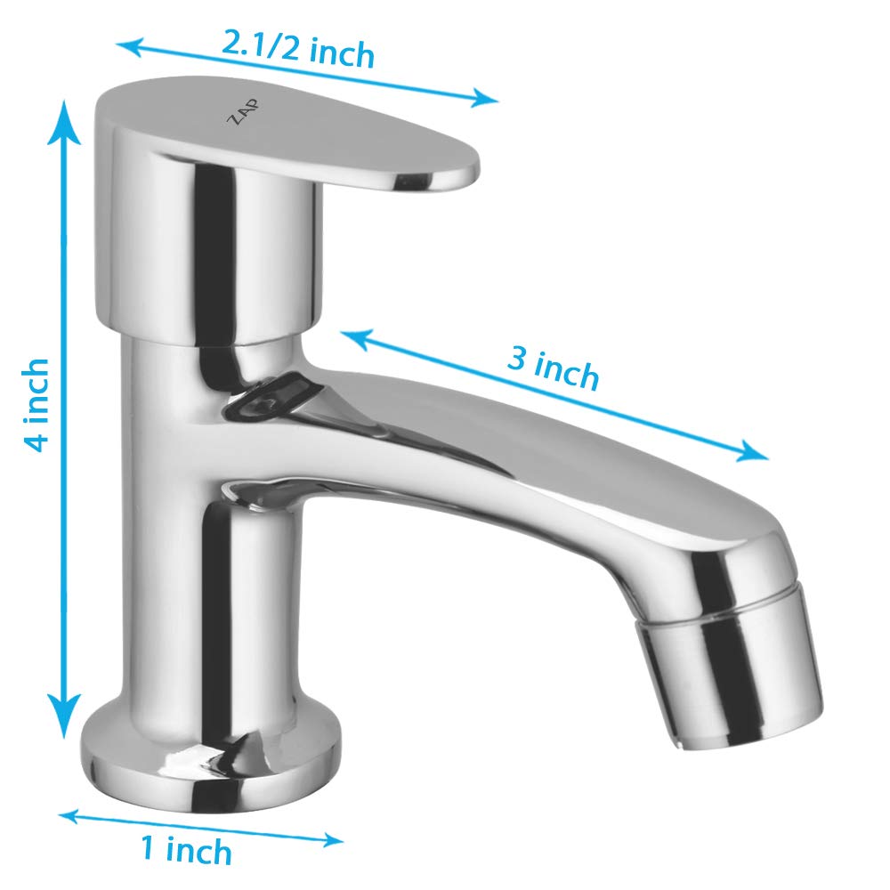 ZAP Pluto Pillar Cock | Premium Brass Long Body Bib Cock | Chrome Plated Hot or Cold Water Tap for Bathroom, Kitchen, Wash Basin | Sleek Modern Design