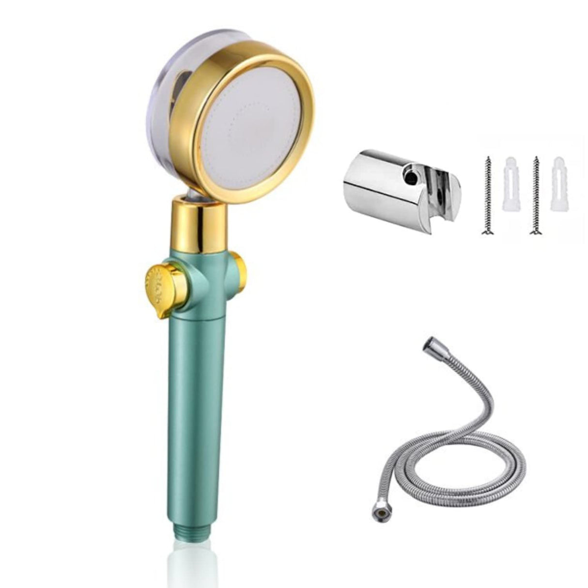 360' High Pressure Water Saving Handheld Shower with Stainless Steel Tube and Holder with Screw Set(360' Rotating, Inchanged Water Pressure Built In Turbo Fan)