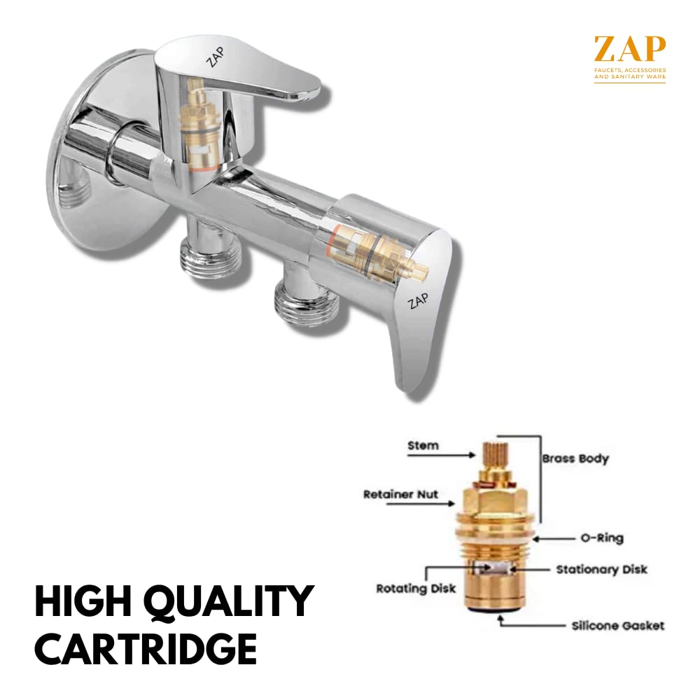 ZAP 2-in-1 Brass Angle Valve | Heavy-Duty Chrome Finish Dual Outlet Valve with Wall Flange | Quarter Turn 2-Way Tap for Bathroom, Kitchen, Geyser, Jet Spray & Basin | 15mm BSP | Made in India