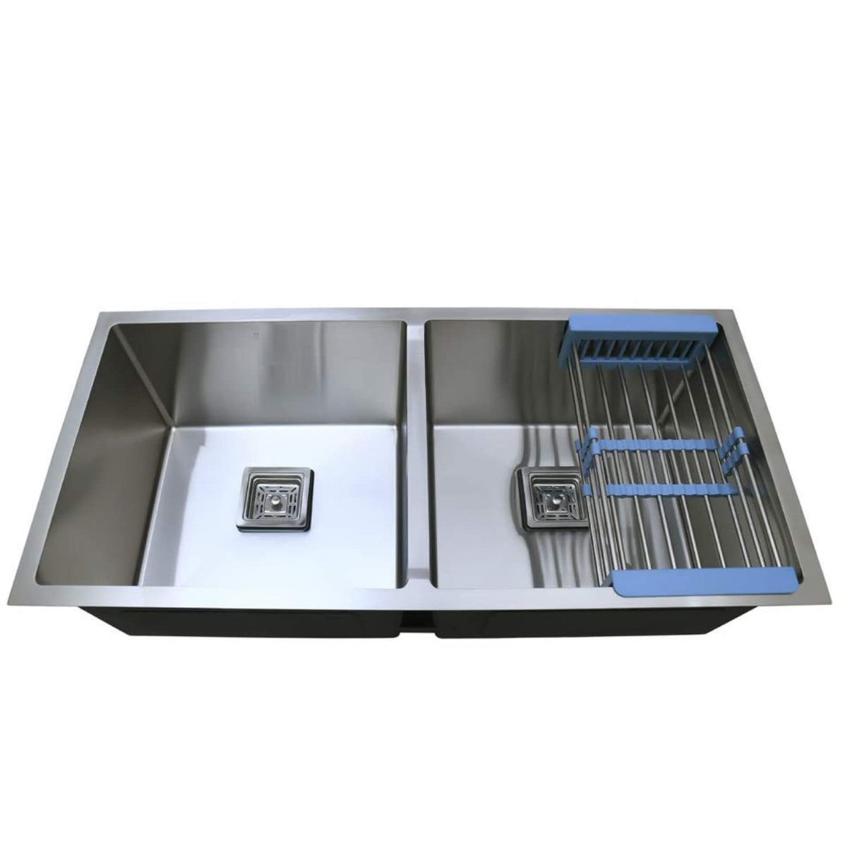 ZAP Double Bowl Stainless Steel Kitchen Sink – 37x18 cm Chrome Finish | Dual Water Aerator, Drainer Basket, Waste Pipe & Coupling | Noise Reduction Pads | Easy Drainage | Large Size for Modular Kitchens