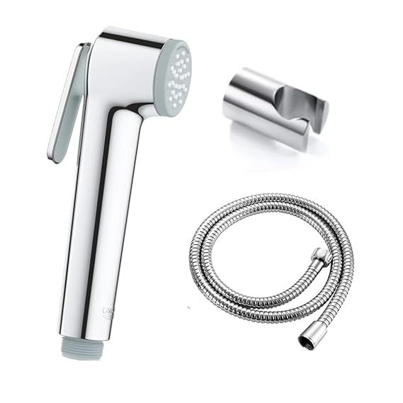 ZAP TRIGGER SPRAYER ABS HEALTH FAUCET | HANDHELD BIDET WITH BUTTON | CHROME FINISH | WITH SS HOSE & WALL HOOK | MULTI-PURPOSE SPRAY GUN FOR BATHROOM TOILET GARDEN