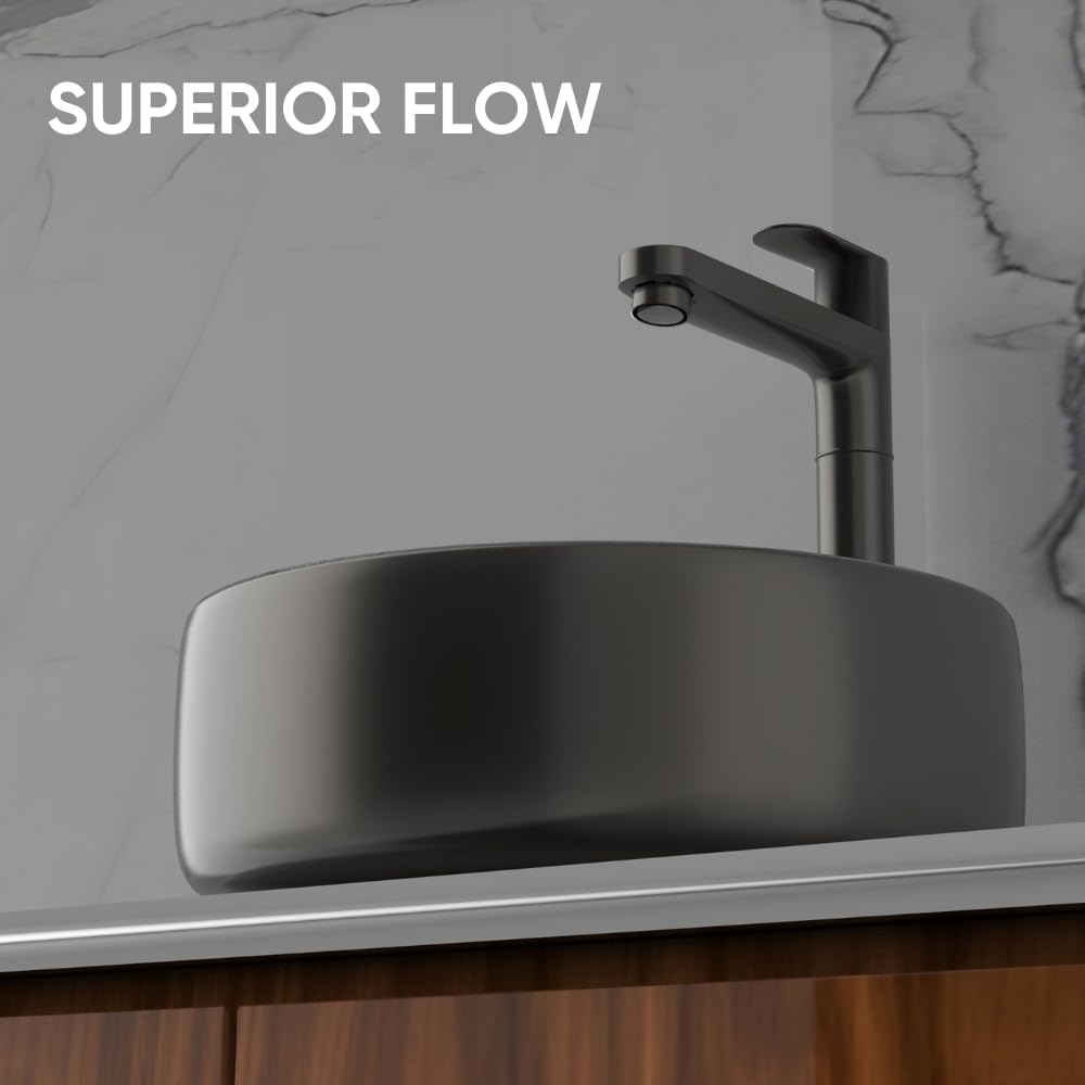 ZAP Ocean Series Brass Pillar Cock Tap 11-Inch Tall | Black PVD Coated Bathroom Faucet | Hot or Cold Water Tap for Wash Basin, Sink, Vanity | Stylish & Durable