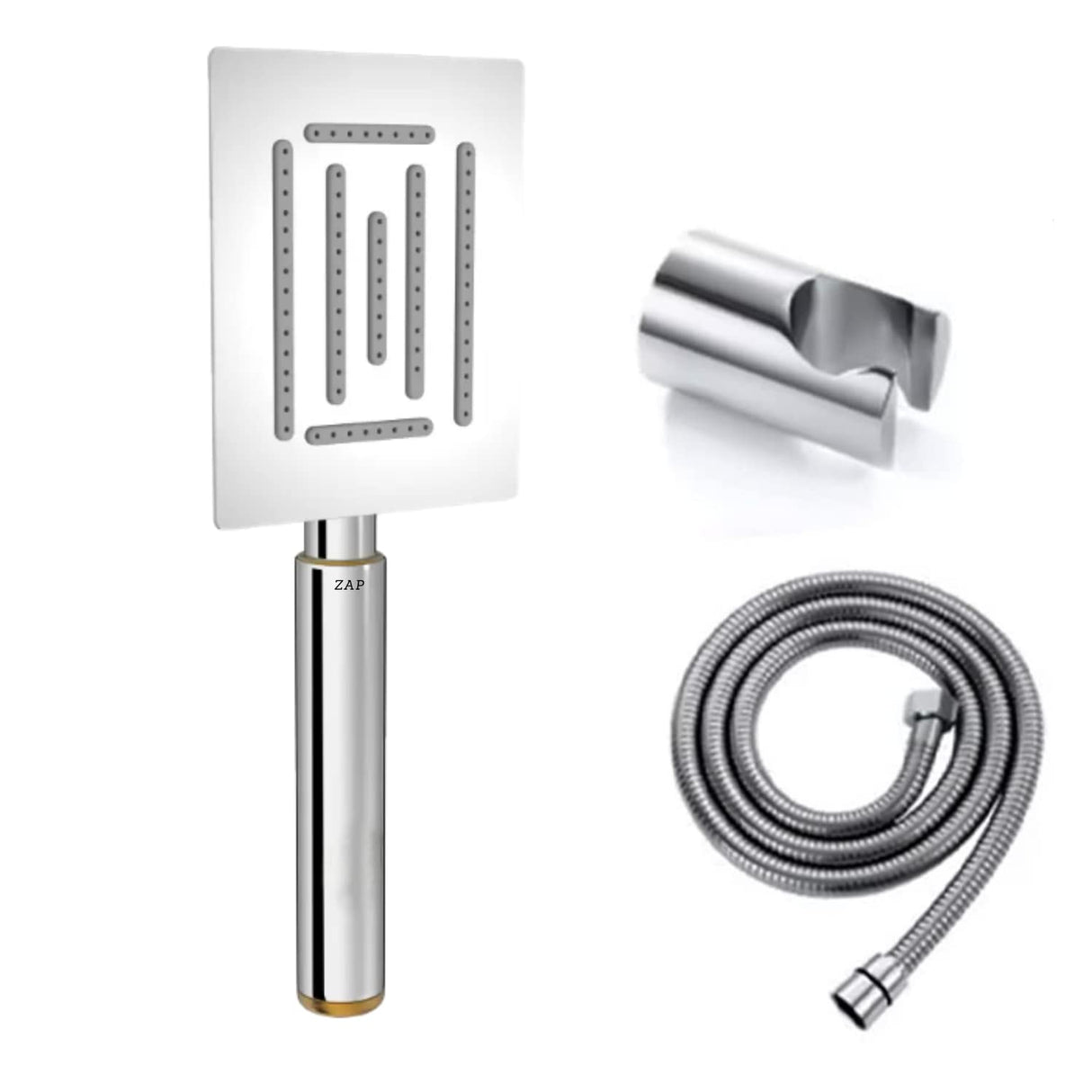 ZX5564 Hand Shower with Stand and Hose Pipe, Flexible Silicone Nozzles, Stainless Steel Finish, Lightweight, Great Grip, Precise Water Flow(Ultra Modern Sleek, Rain Spray)