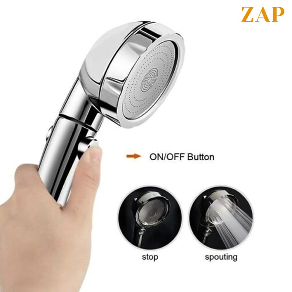 ZAP Exotic Series Handheld Shower Set | High Pressure | Chrome Finish | 3 Spray Modes with ON/OFF Pause Switch