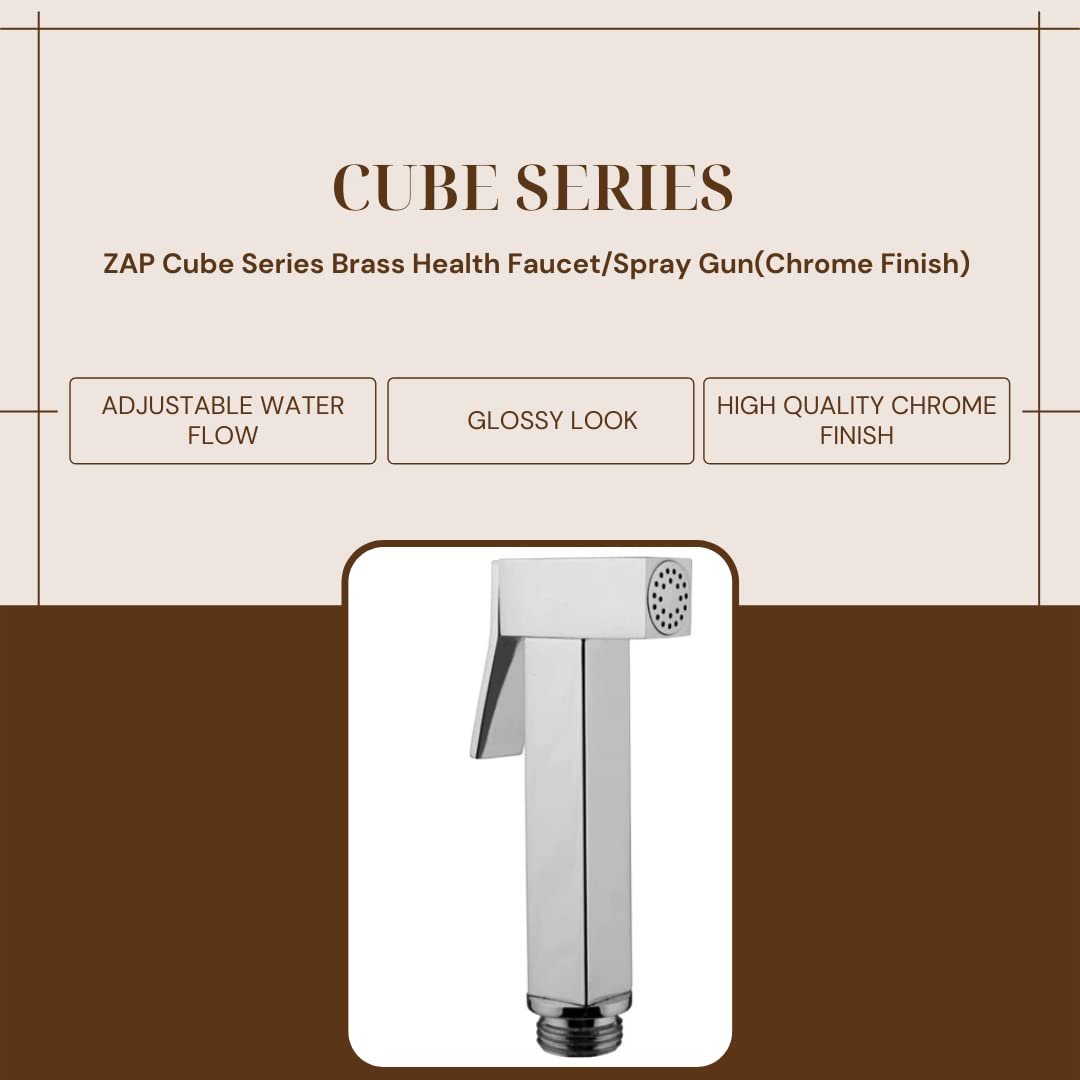 ZAP Cube Series Brass Health Faucet/Spray Gun – Set of 2 | Chrome Finish | Adjustable Water Pressure | G1/2" Thread | Anti-Clog Nozzle | For Bathroom & Toilet Use