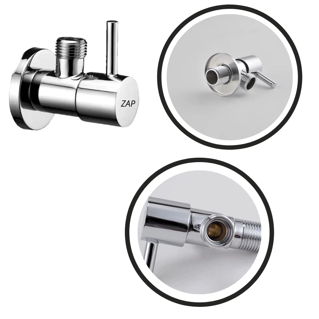 ZAP Turbo Project Series 2-Way Angle Valve – Heavy-Duty Brass Quarter Turn Valve with Chrome Finish & Wall Flange | Dual Outlet Tap for Bathroom, Kitchen, Geyser, Jet Spray | 15mm BSP | Made in India