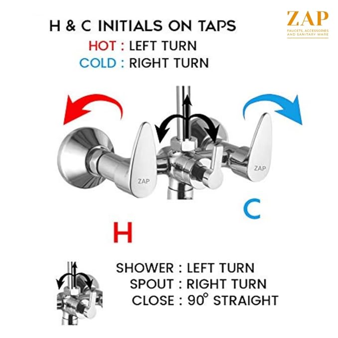 ZAP Brezza Brass Wall Mixer with 125MM Overhead Bend Pipe | Chrome Finish Bathroom Wall Mixer Tap | 2-in-1 Wall Mounted Bath Fitting | Durable Brass Construction