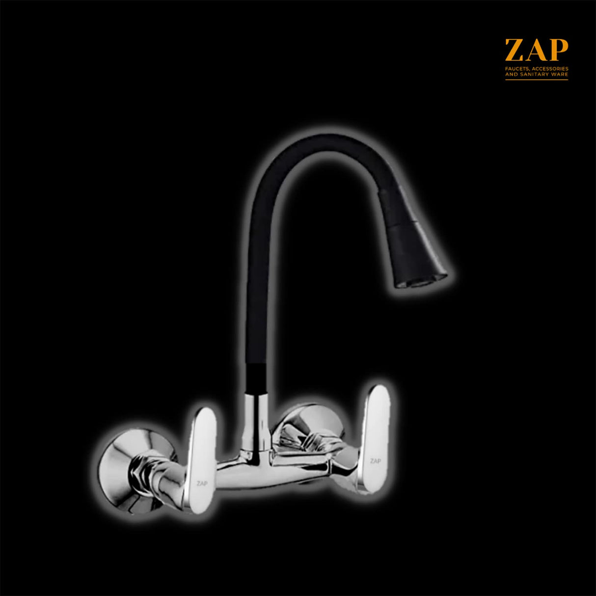 ZAP Opel Series Brass Kitchen Sink Mixer Tap – Flexible Spout Wall Mounted Hot & Cold Water Faucet | Premium Chrome Finish Sink Mixer for Modular Kitchens
